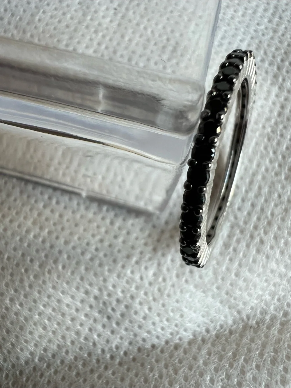925 Sterling Silver All Around Black Gemstone  Ring